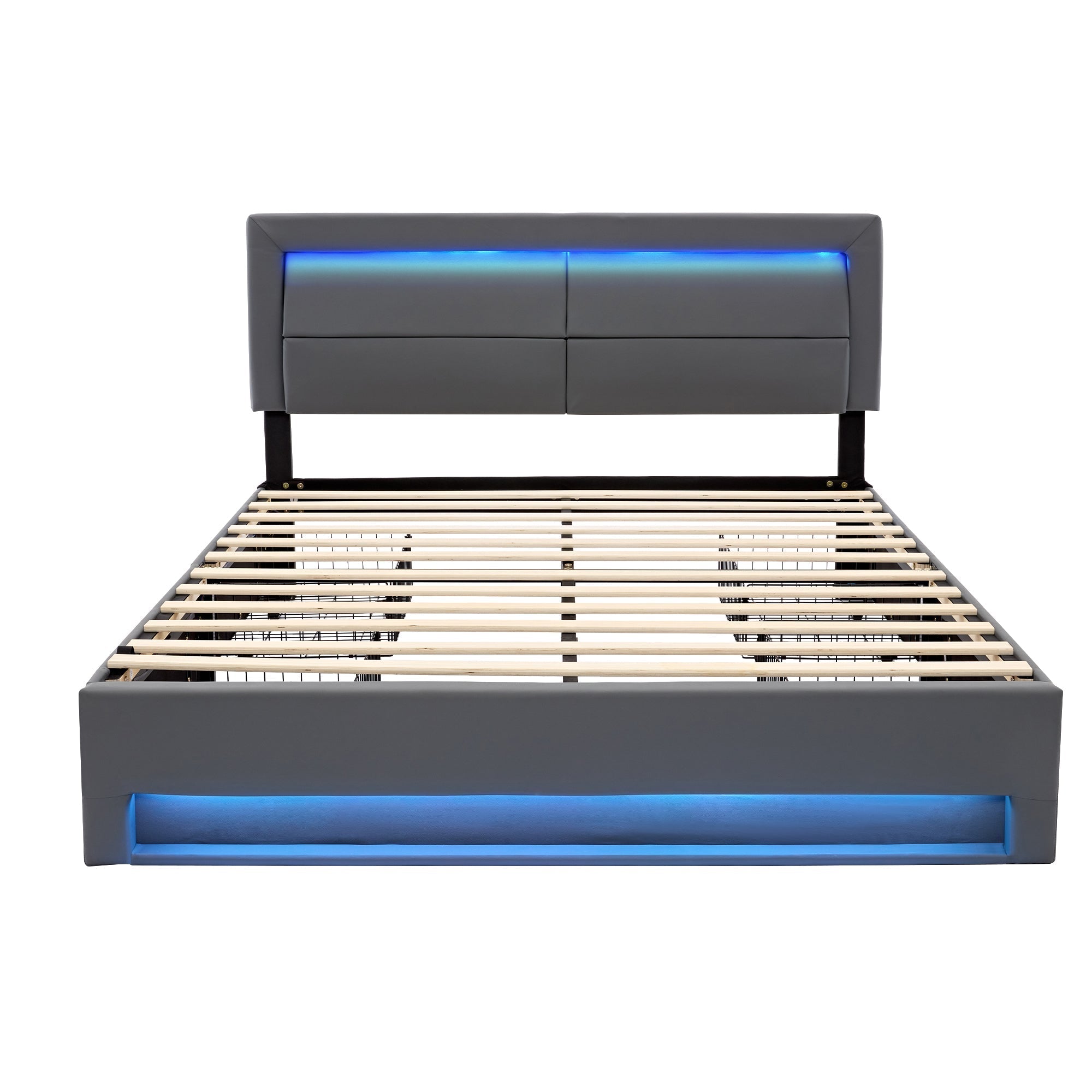 Upholstered Bed 160x200cm USB LED 4 Drawers - Grey PU