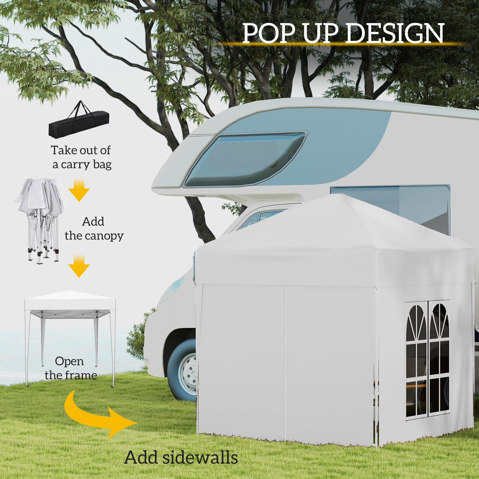Pop Up Gazebo 2x2m Water Resistant with Sidewalls & Carry Bag, White
