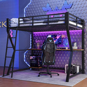 Loft Bed 90x200cm with Desk Storage Stairs LED Lights & USB Port Black