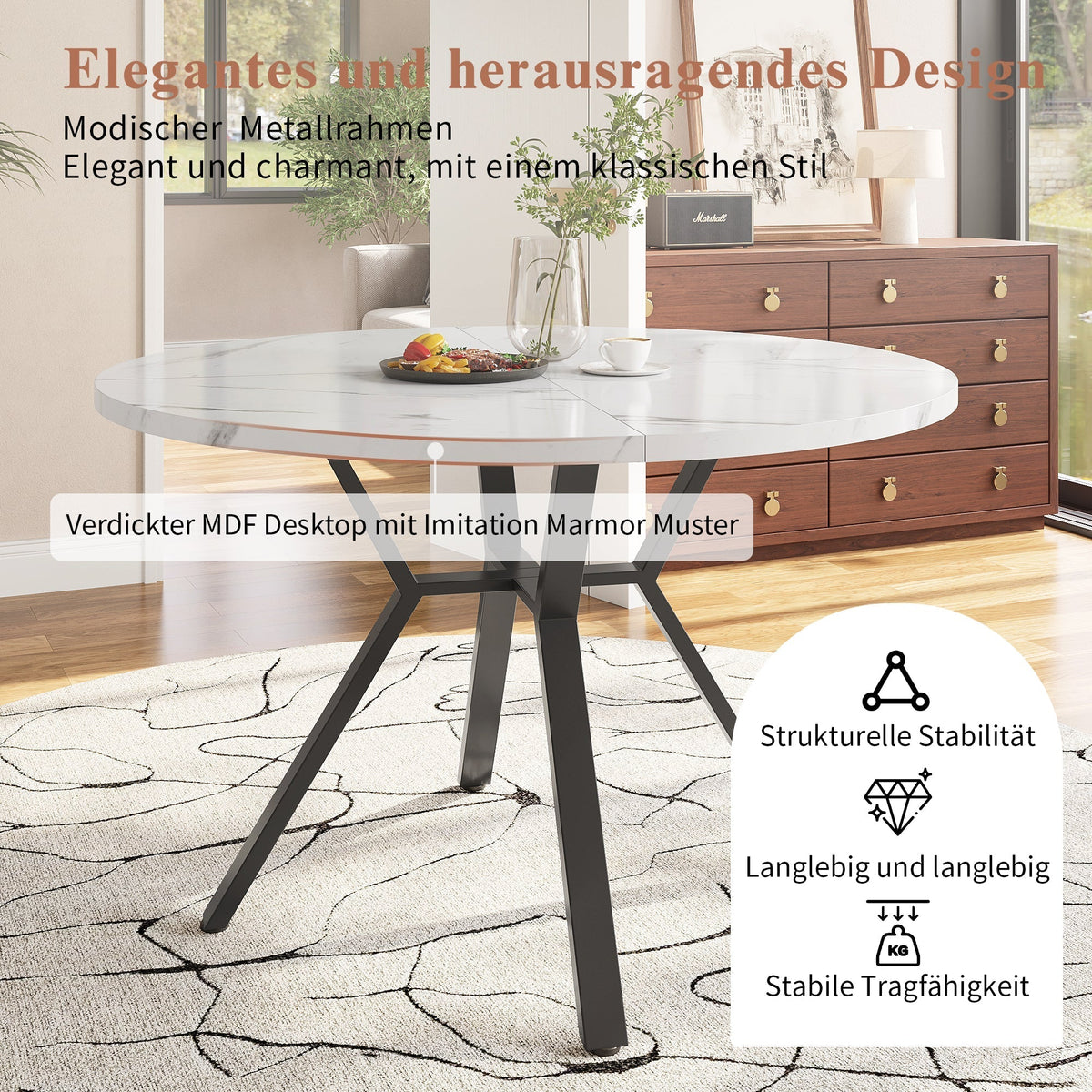 Dining Table and Chair Set 5-Piece Round Marble Table 4 Ergonomic Chairs Black Metal & Black Suede