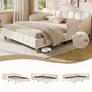 Upholstered Children's Bed with Safety Rail and Solid Wood Legs, 140x200cm, Beige Velvet