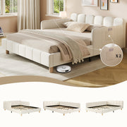 Upholstered Children's Bed with Tufted Headboard and Safety Rail, 140x190cm, Beige Velvet