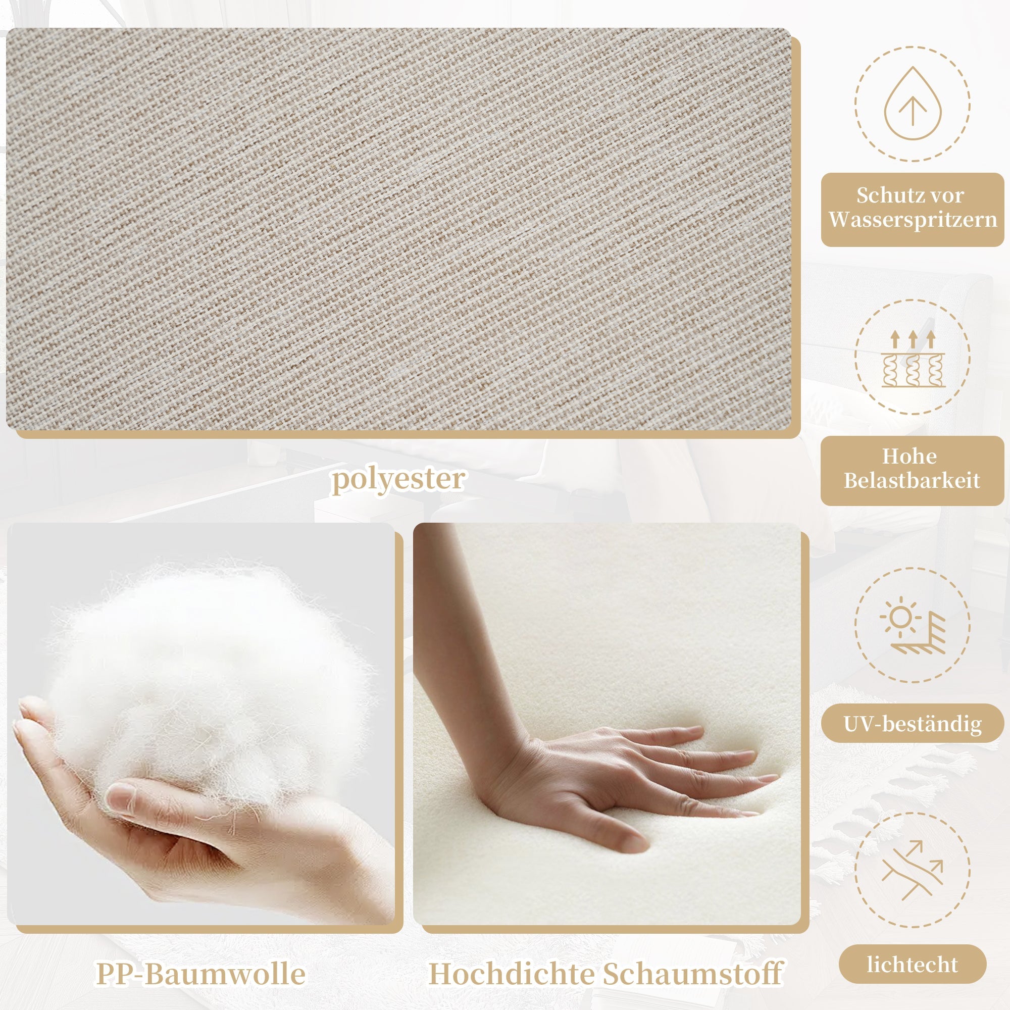 3-Seater Outdoor Sofa and Table Set with Adjustable Reclining Function, Khaki