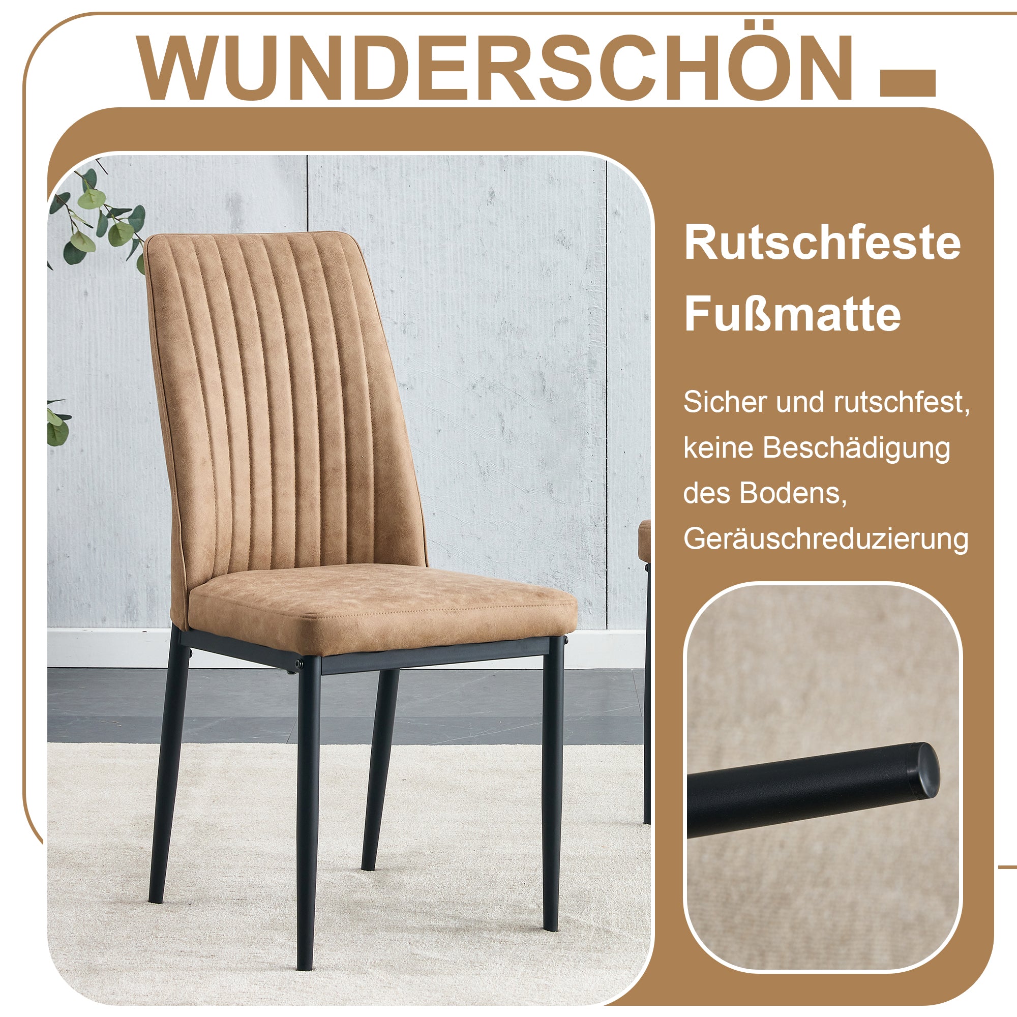 Dining Set Minimalist Round Glass Table 85cm 4 Chairs - Brown