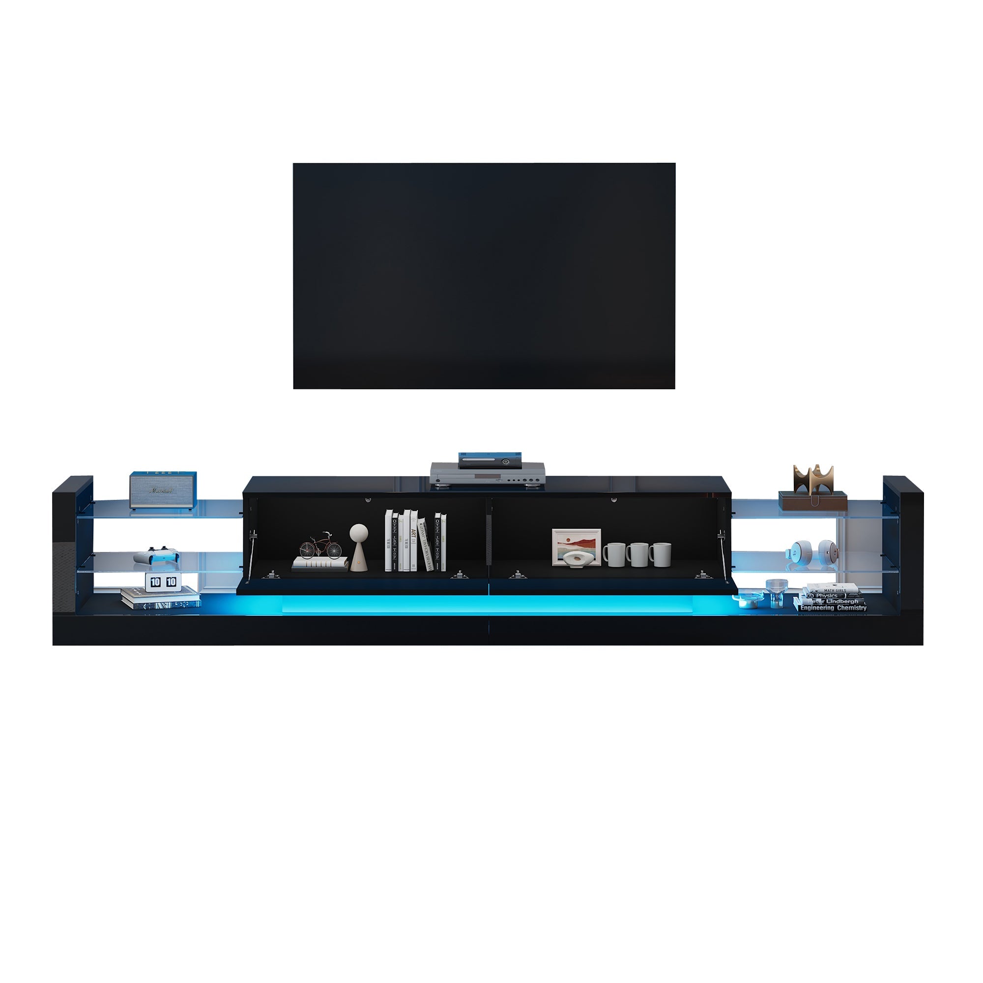 TV Cabinet, 181cm LED Lit, 80-inch Capacity, High-Gloss White