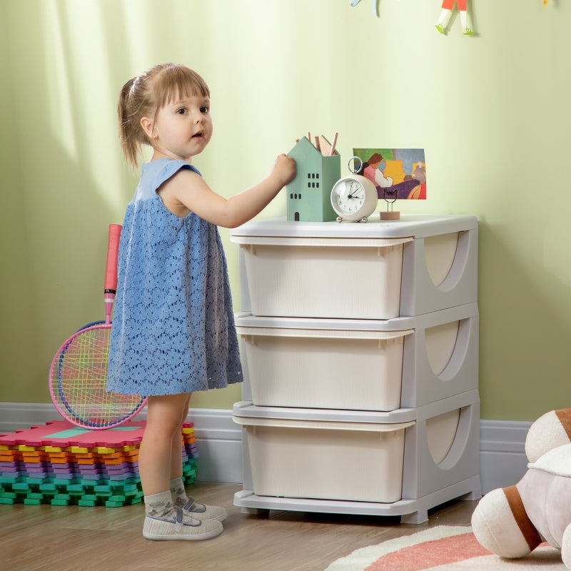 Children's Storage Boxes, 3 Large Drawers, Cream White Plastic