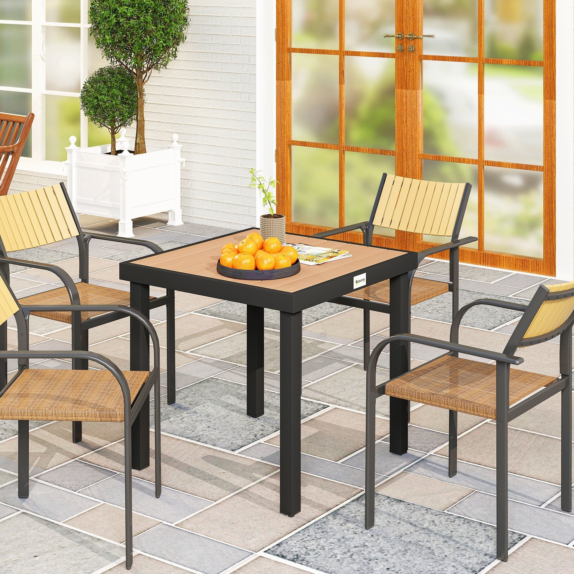 Garden Table 78x78cm Weatherproof Aluminum Frame for 4 People Black