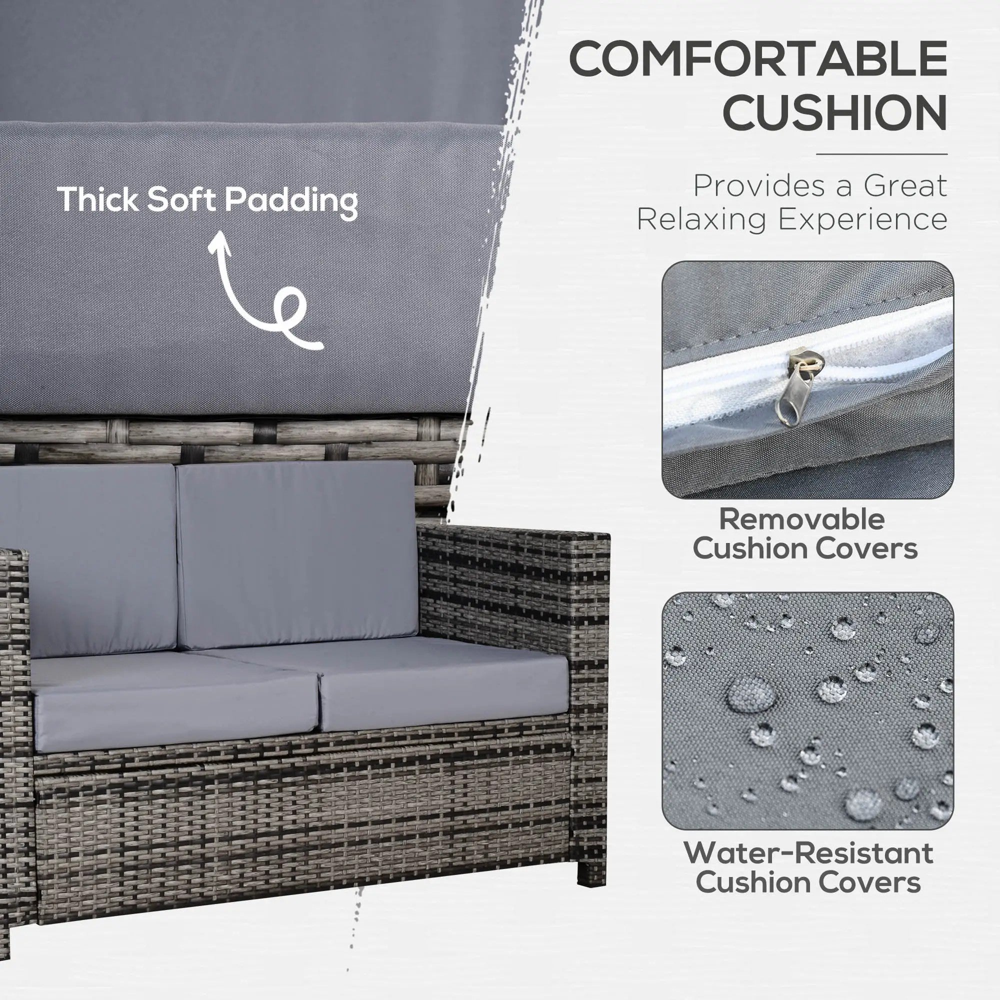 Rattan Sofa 2 Seater Padded Cushion Garden Loveseat Mixed Grey