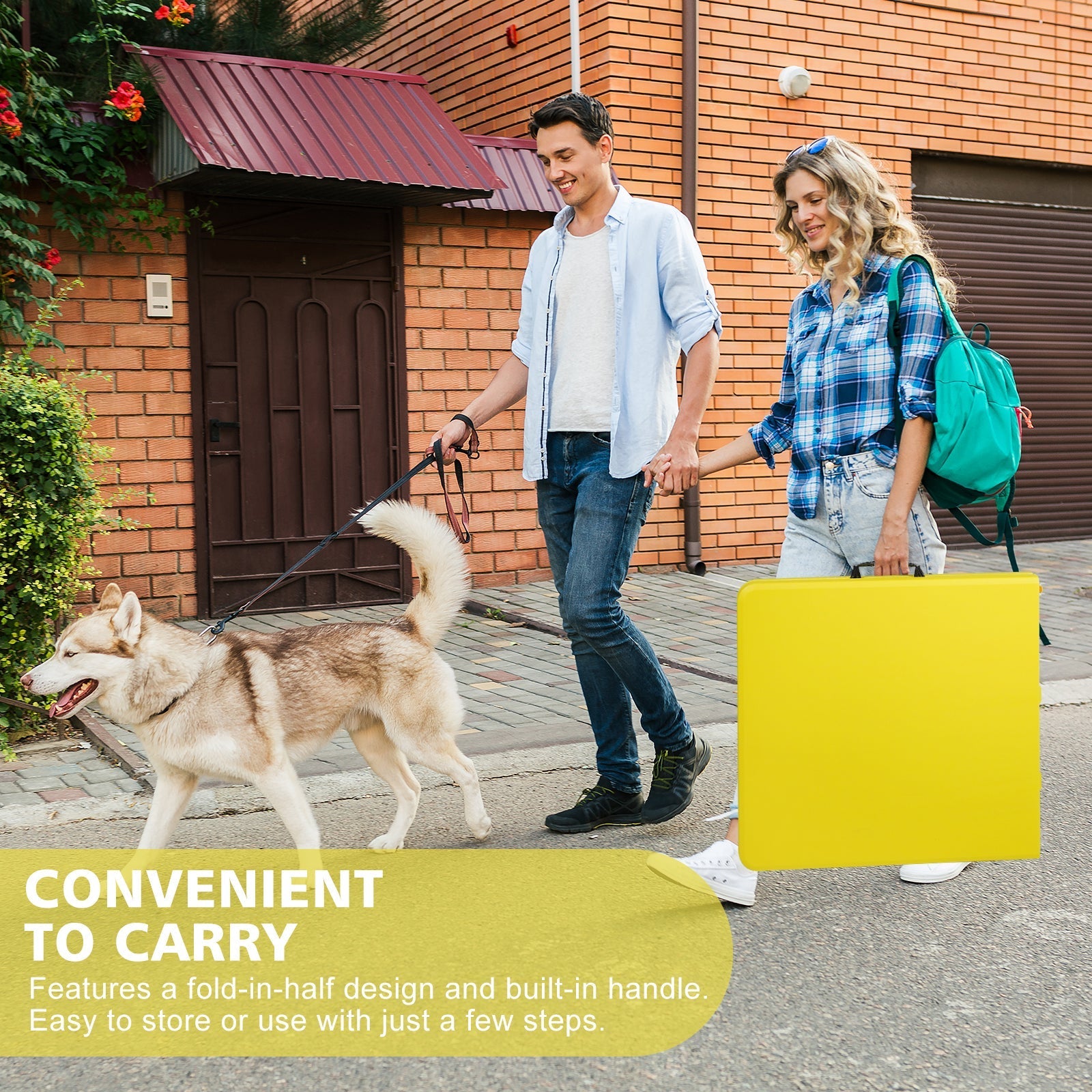 Portable Heavy Duty Folding Table with Handle, Adjustable Height Multi-Functional Table, Yellow