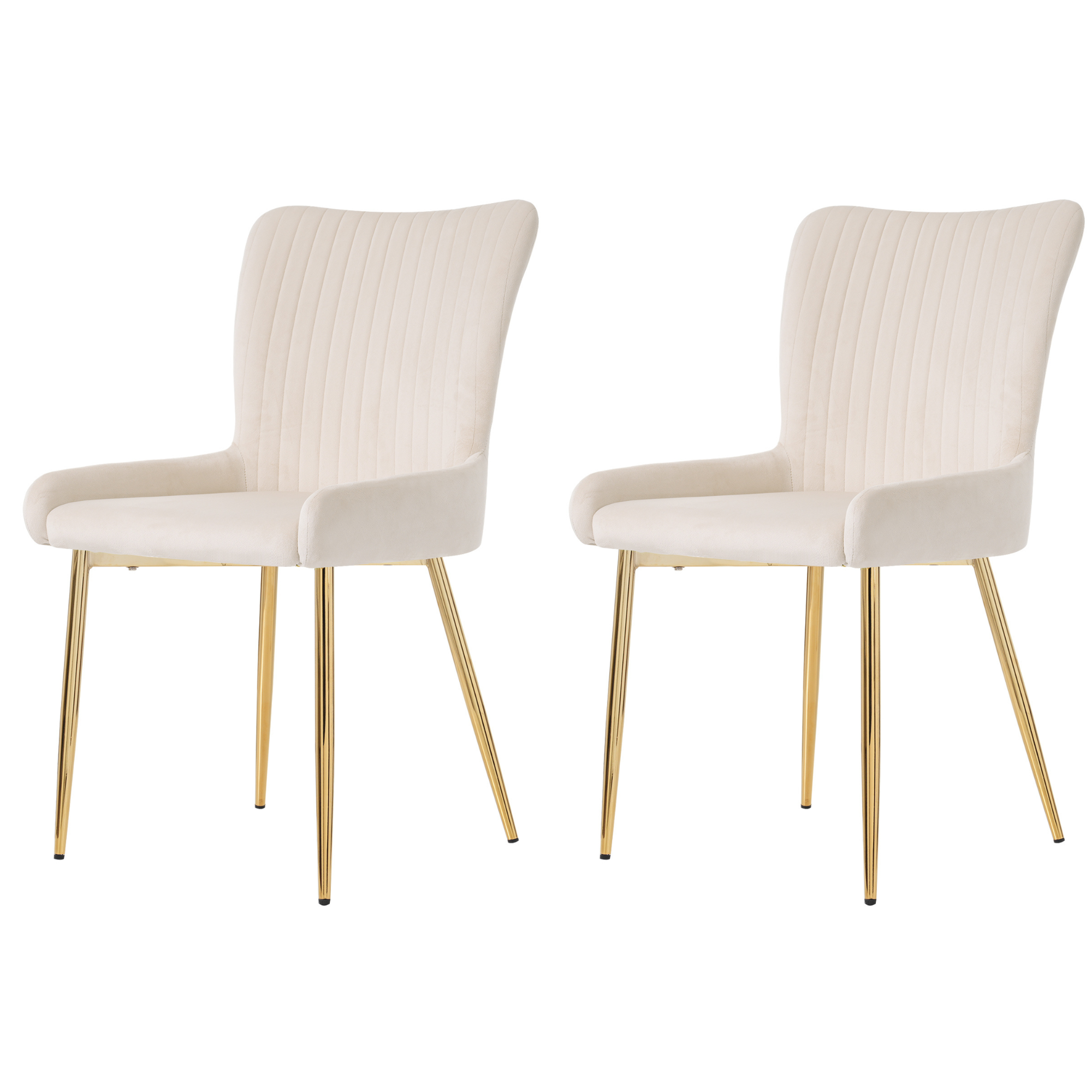 Velvet Dining Chair Set of 2 Gold Metal Legs Lumbar Support - Beige
