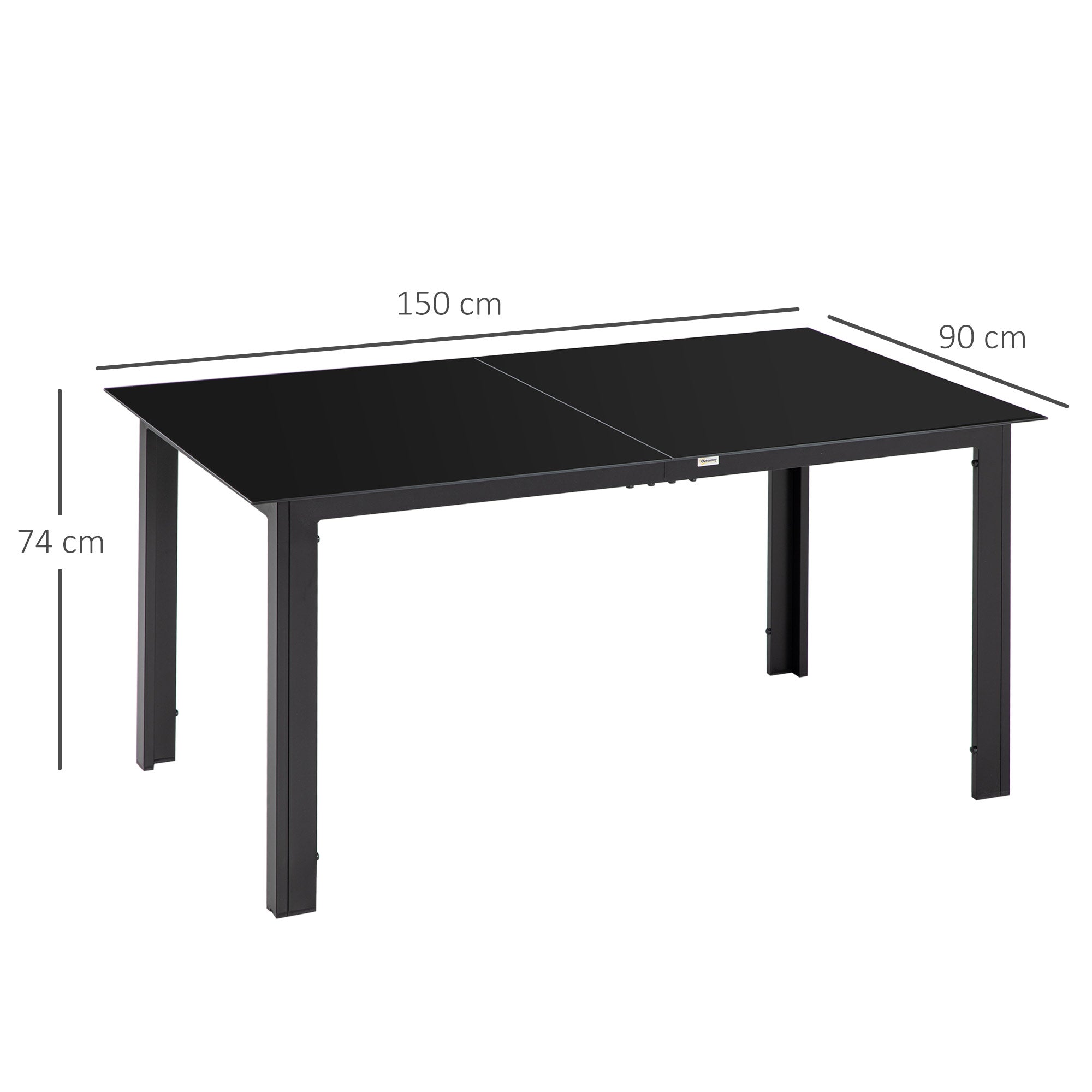 Outdoor Dining Table for 6, Aluminium Rectangular with Tempered Glass Top, Black