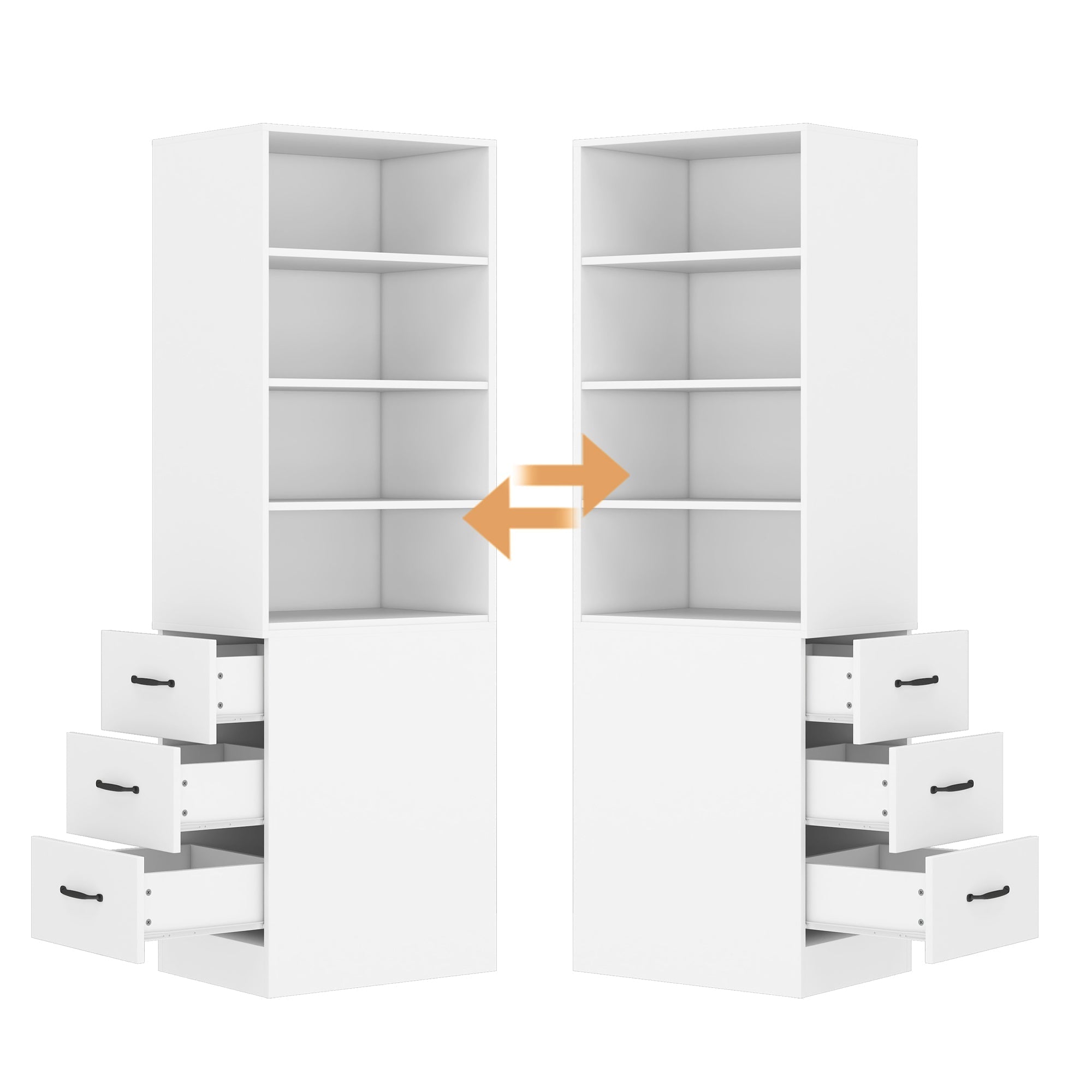 Bookcase, 180cm Extra-Narrow with Side Drawers, Adjustable Shelves, Living Room Tall Cabinet