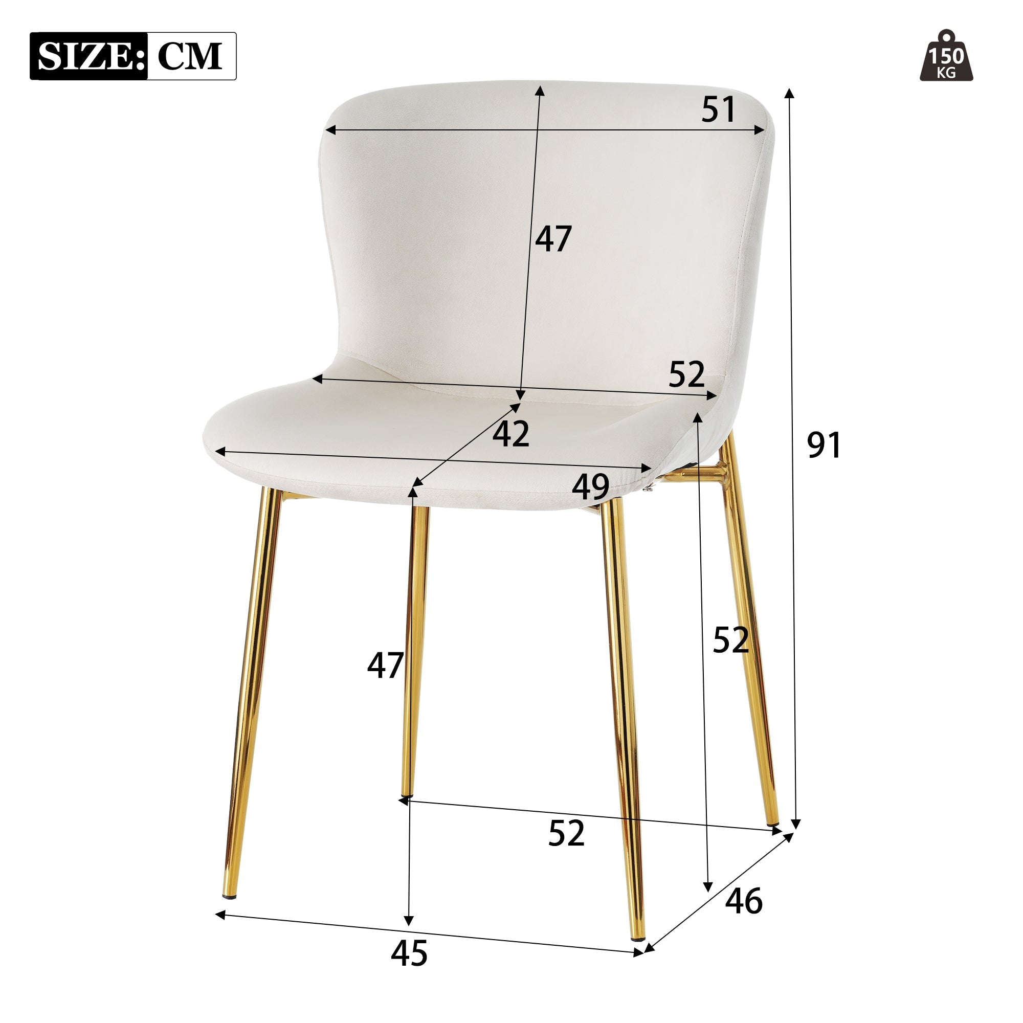 Velvet Dining Chair Set of 6 Deluxe Armchair Lounge Chair Metal Legs Beige