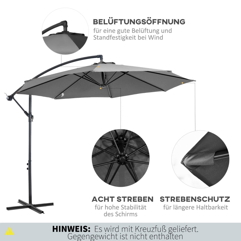 Parasol Crank Umbrella, Steel Frame Polyester Fabric, Gray
