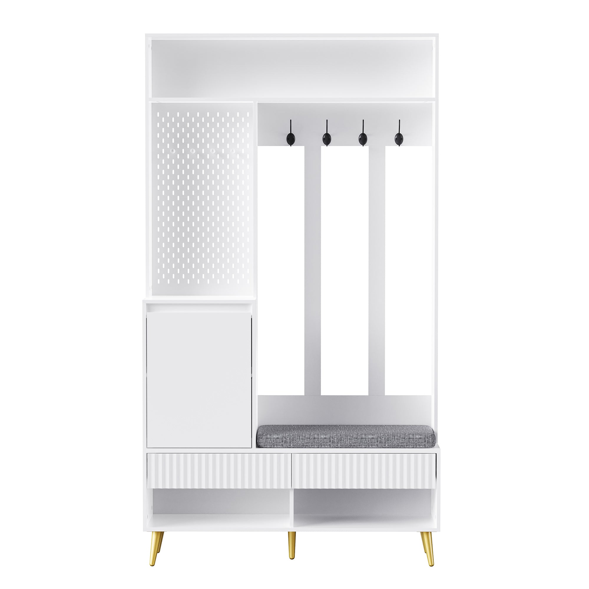 Wardrobe set, hallway with shoe bench, 4 coat hooks, two drawers and 1 door, white