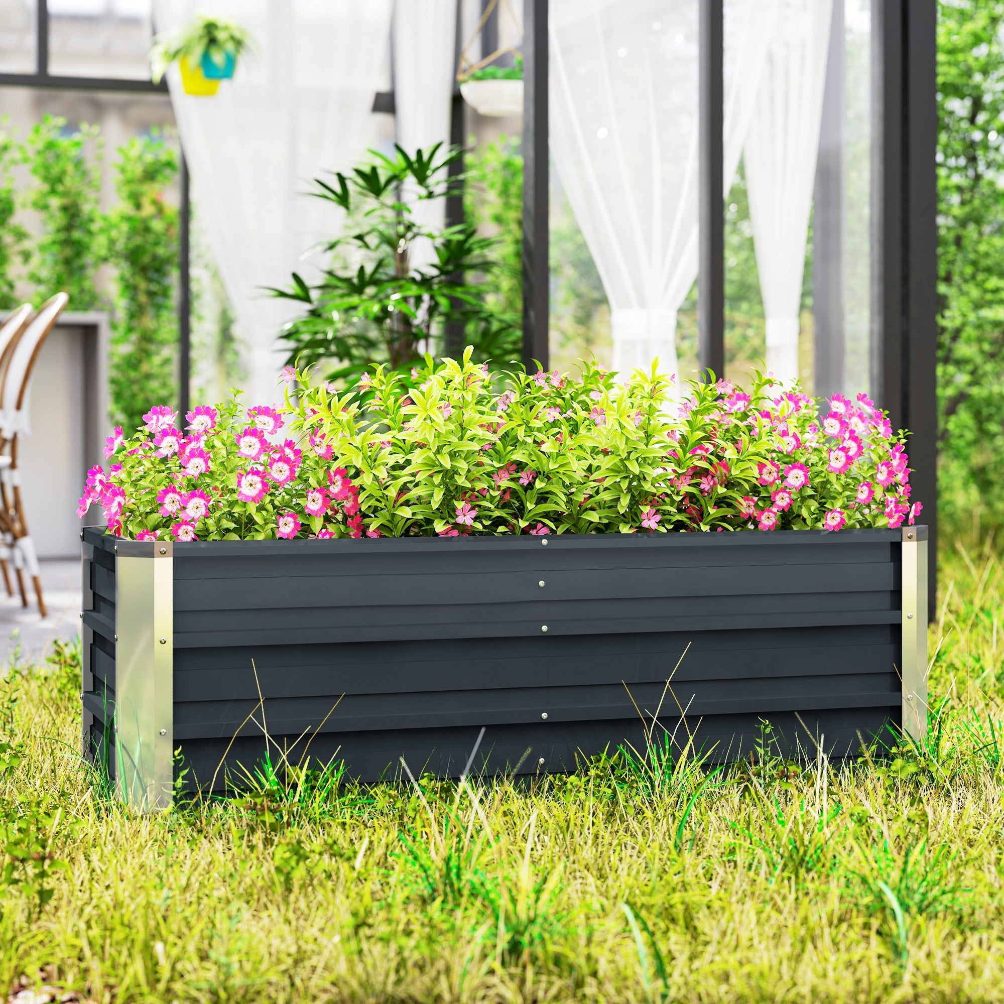 Steel Raised Garden Bed/Planter 125x47x40cm, Charcoal Grey