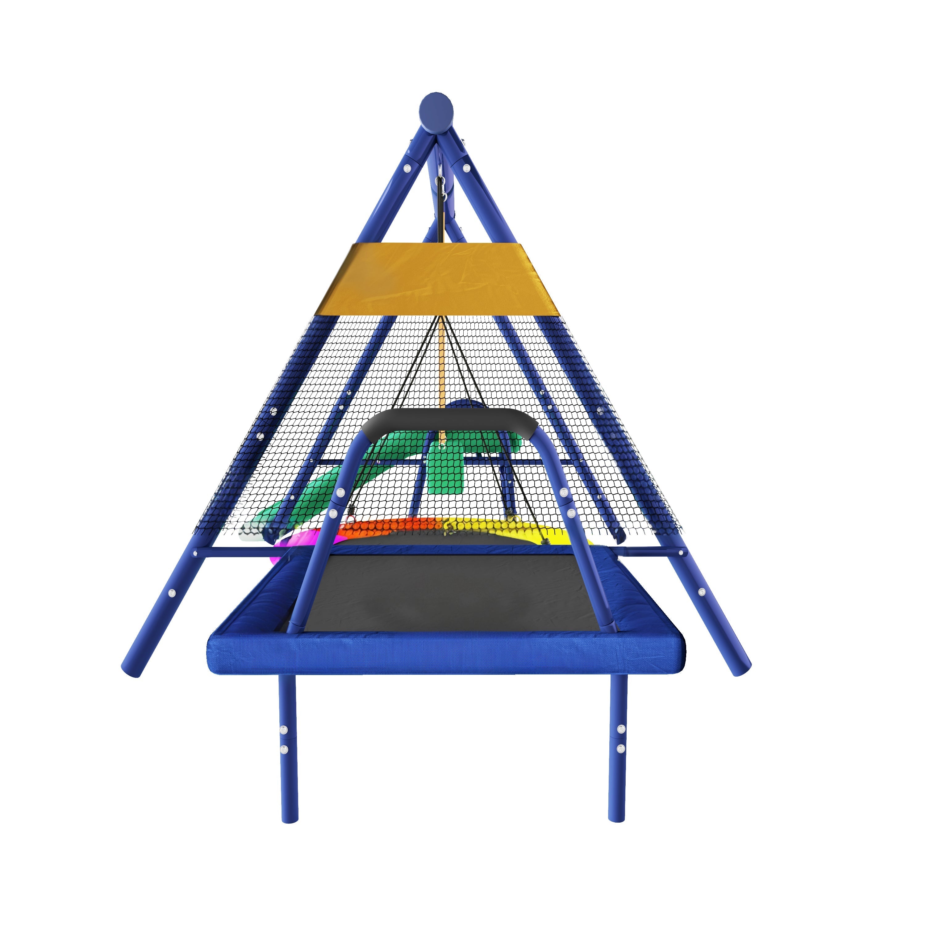 Multifunctional outdoor swing set with slide, trampoline, round nest swing, and plastic swing, safe and durable