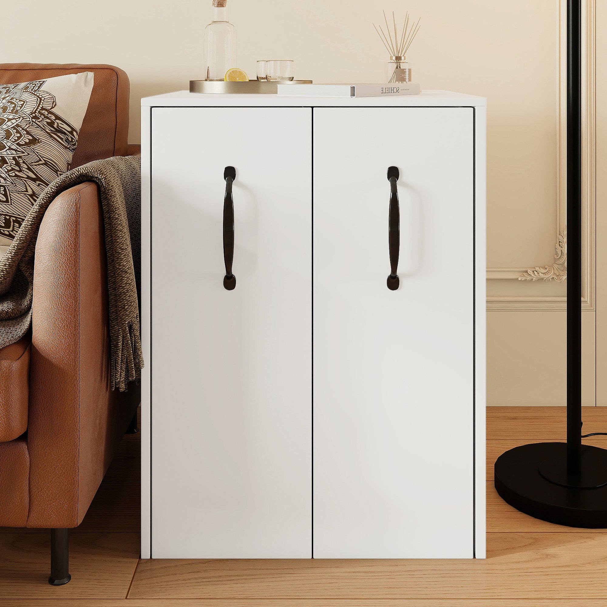 Small Bookcase with Wheels Extendable Reversible Shelves & Drawers