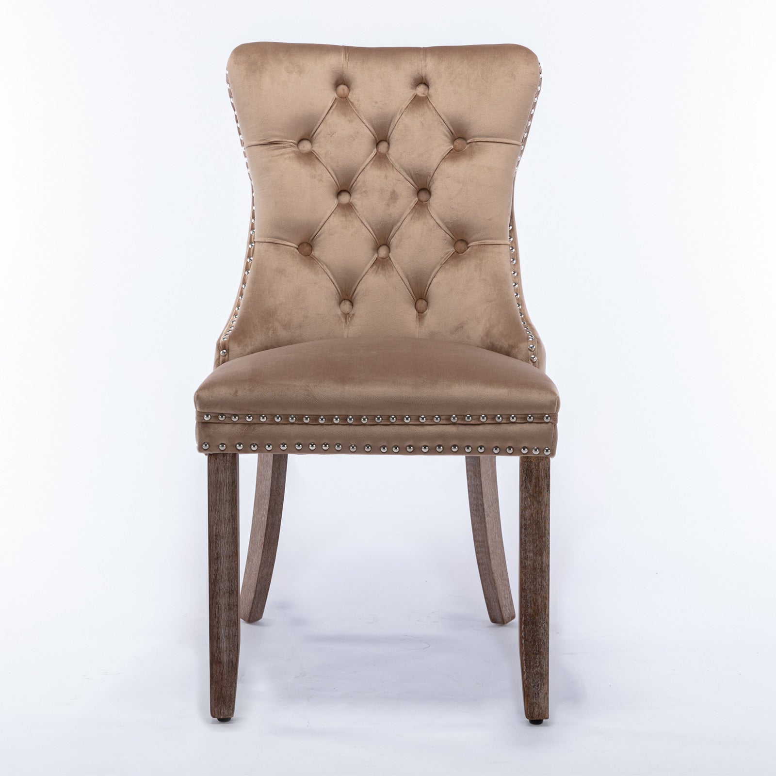 Nikki Collection Tufted Velvet Dining Chair Nailhead Trim 2-Pc Set - Khaki