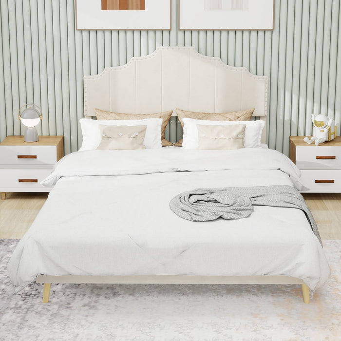 Modern Soft Bed 160x200cm Comfortable Headboard - Beige