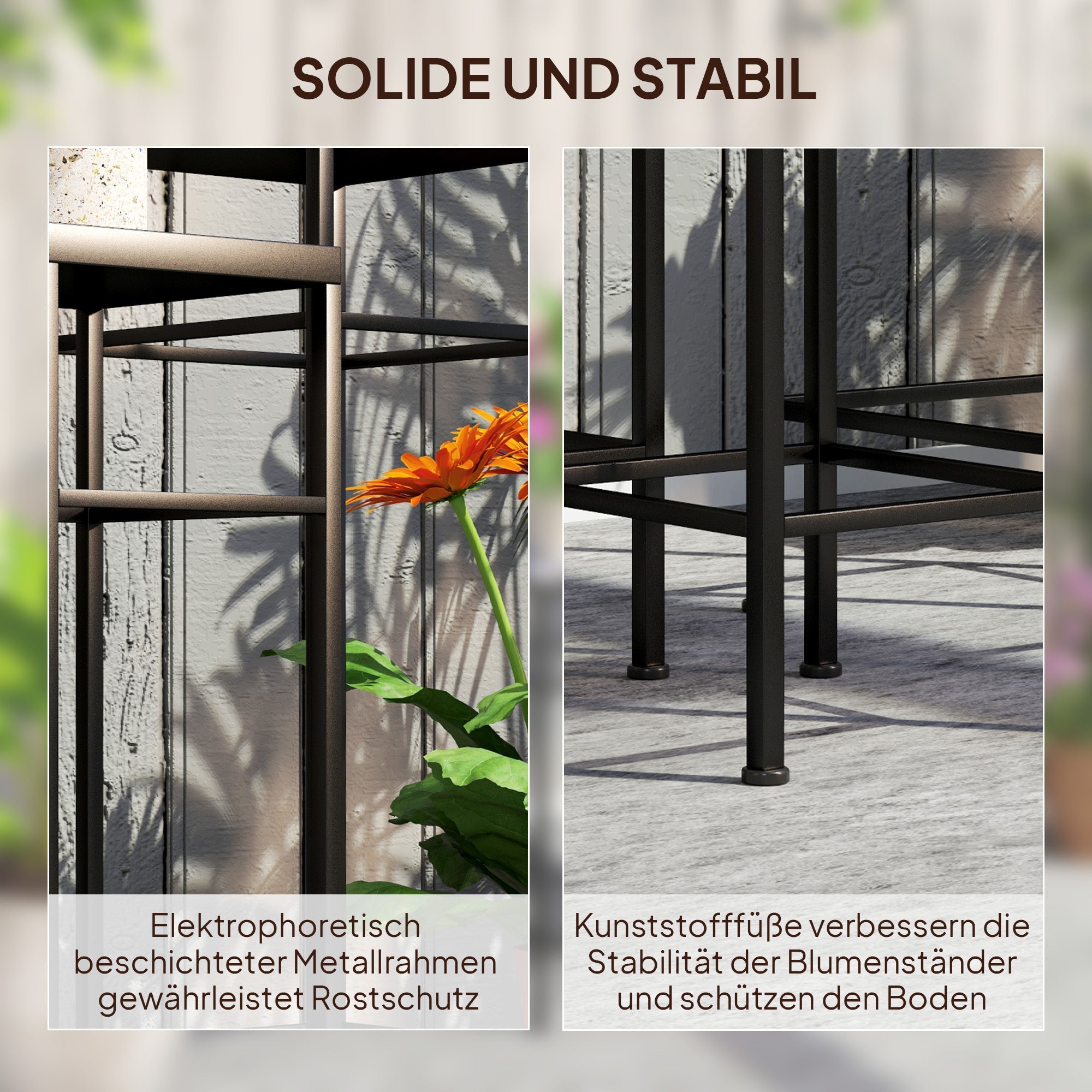 Pflanzenständer, 3er-Set, 71 cm hoch, Metall, Blau+Weiß