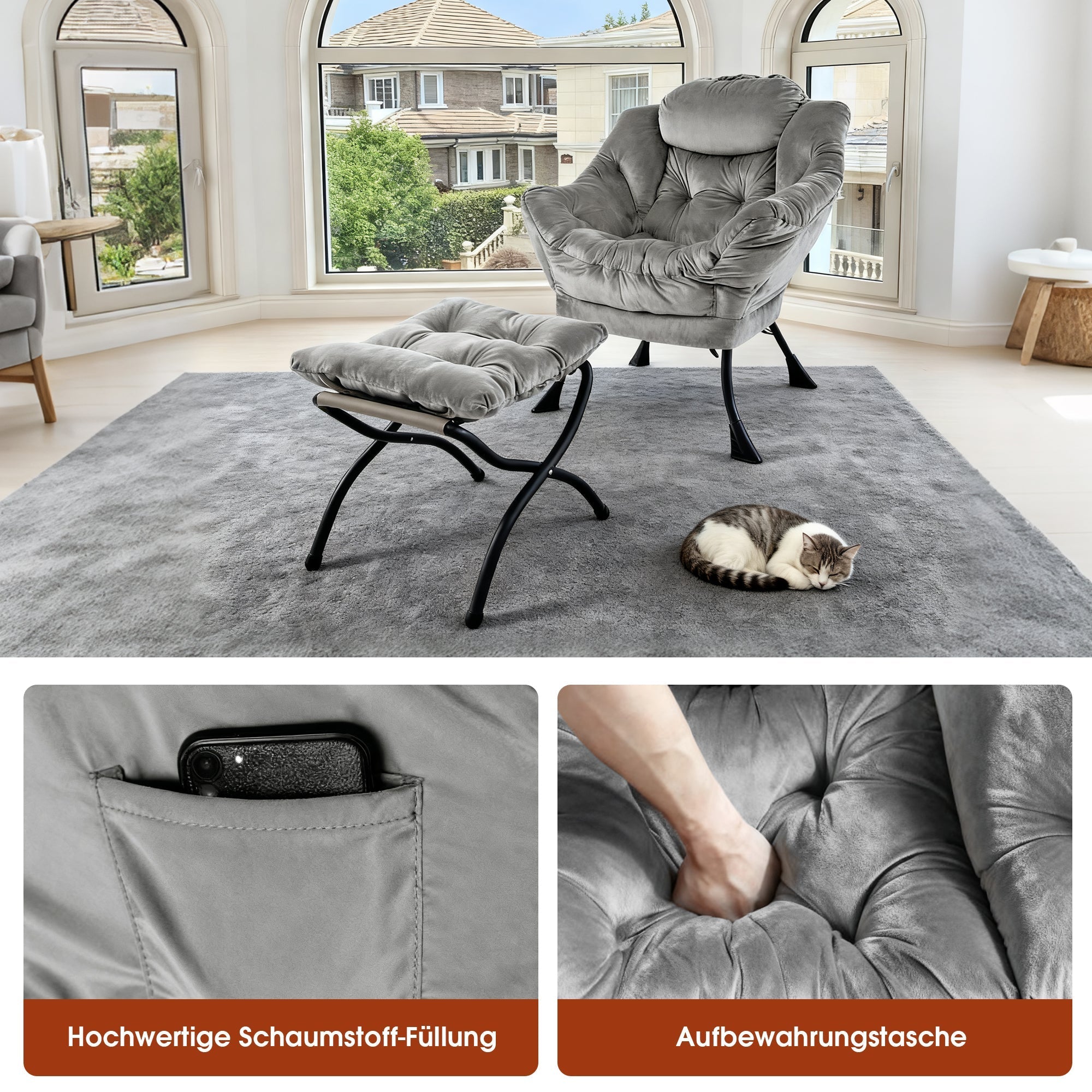 Armchair Recliner with Footstool Side Pocket Lounge Chair
