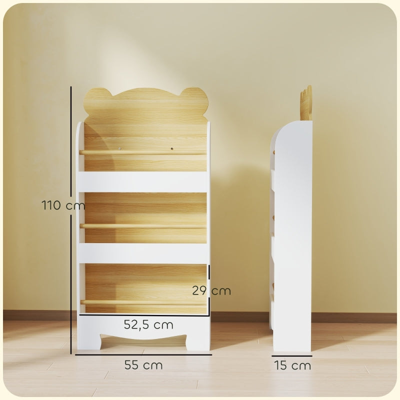 AIYAPLAY Children's Bookcase with 3 Shelves Storage Shelf for Toys Books 55x15x110cm White