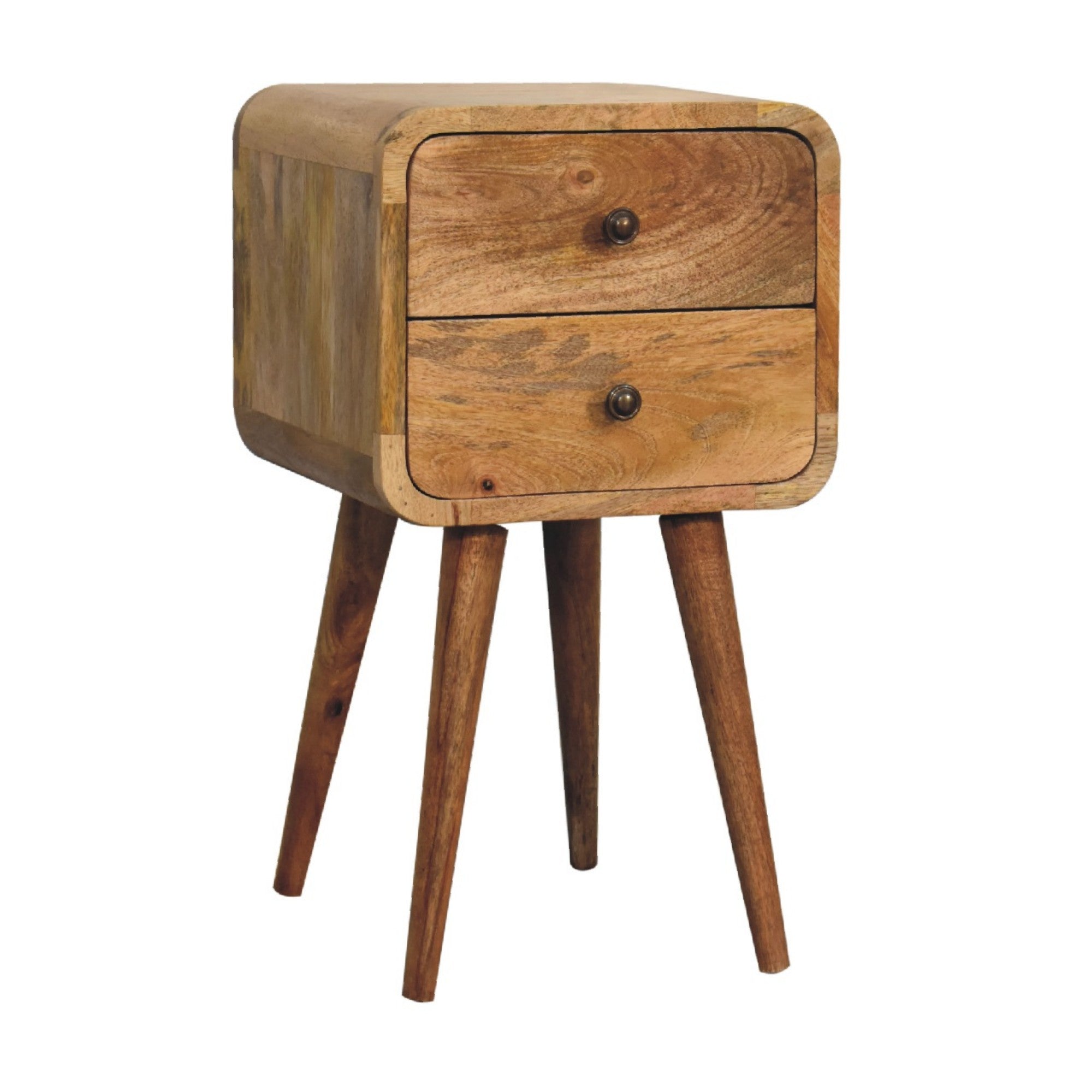 Bedside Mini Curved, 2 Drawers, Solid Wood Oak-ish