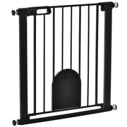 Dog Gate, Cat Flap Pet Safety Barrier, Stair Pressure Fit, Auto Close, Double Locking, Black