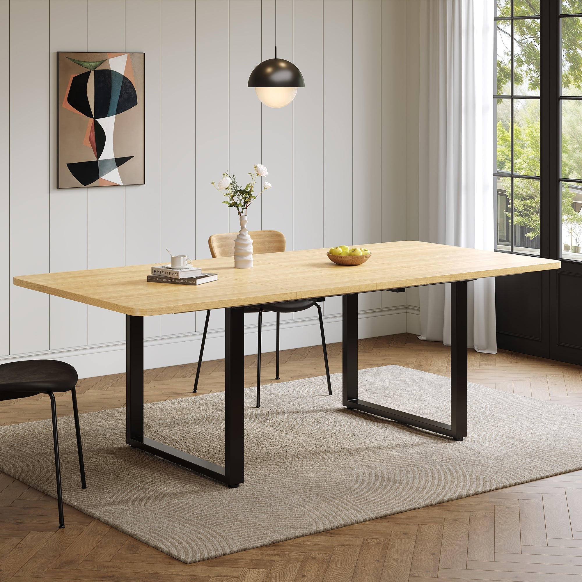 Extendable Dining Table 3 Lengths 140/180/220x80cm for 6-10 People Metal Legs Oak
