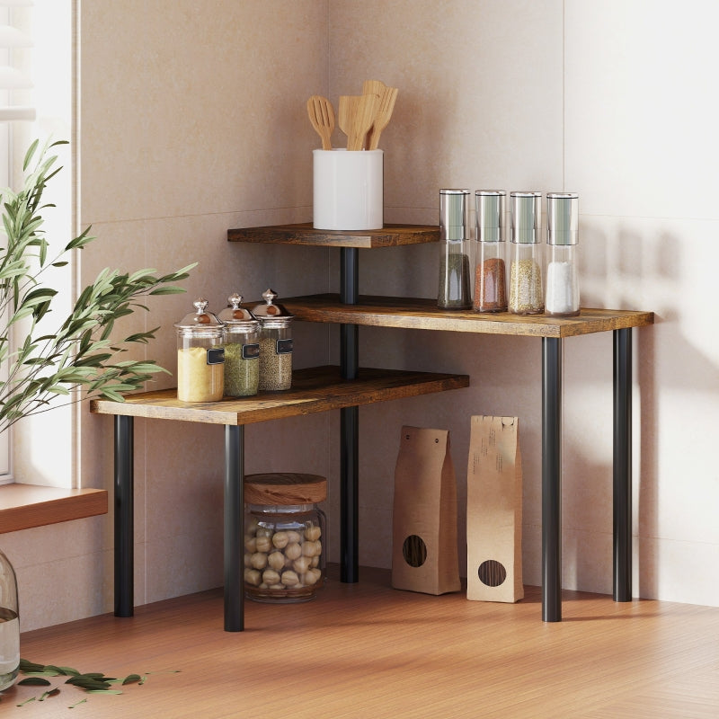 Kitchen Shelf, Rotating 3-Level Microwave Rack, Industrial Standing Metal