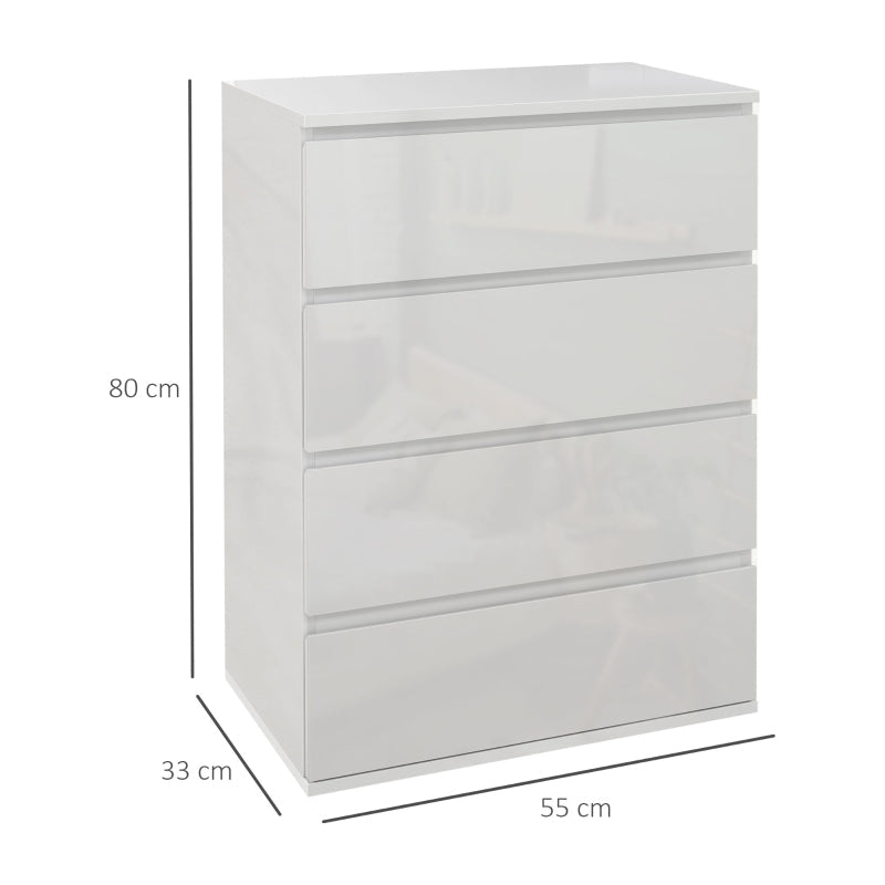 High Gloss Chest of Drawers, 4-Drawer Storage Cabinets Modern Dresser, White