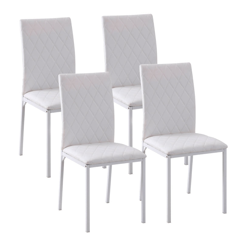 Dining Chairs Set of 4 Upholstered Faux Leather Metal Legs White