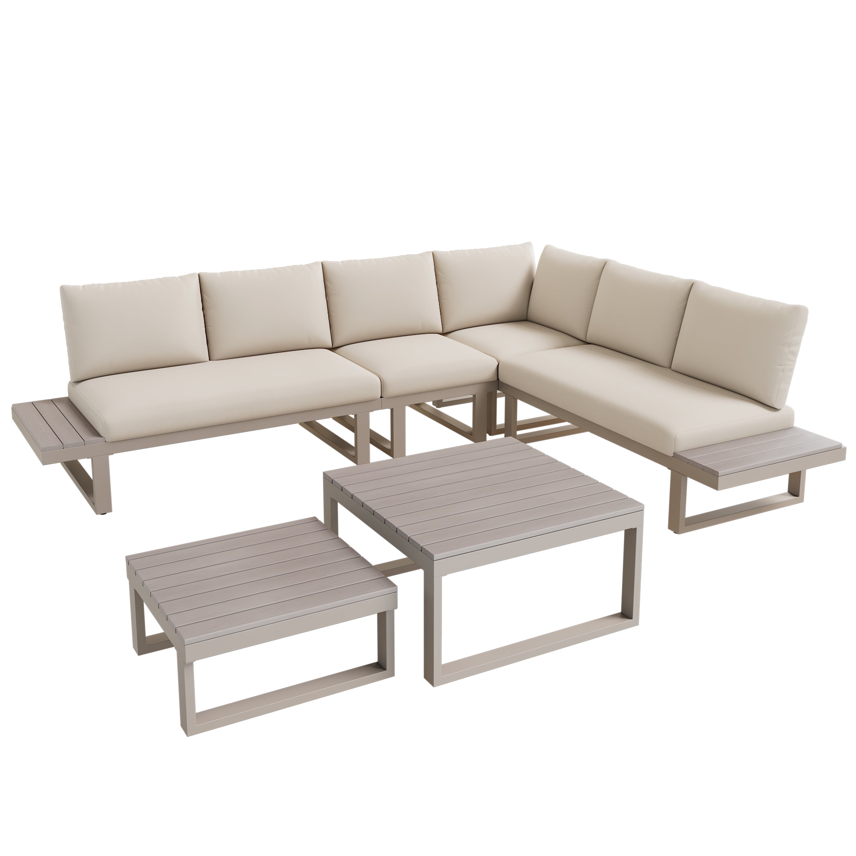 Garden Furniture Set with Adjustable Tilt and Two Coffee Tables, Beige and Khaki