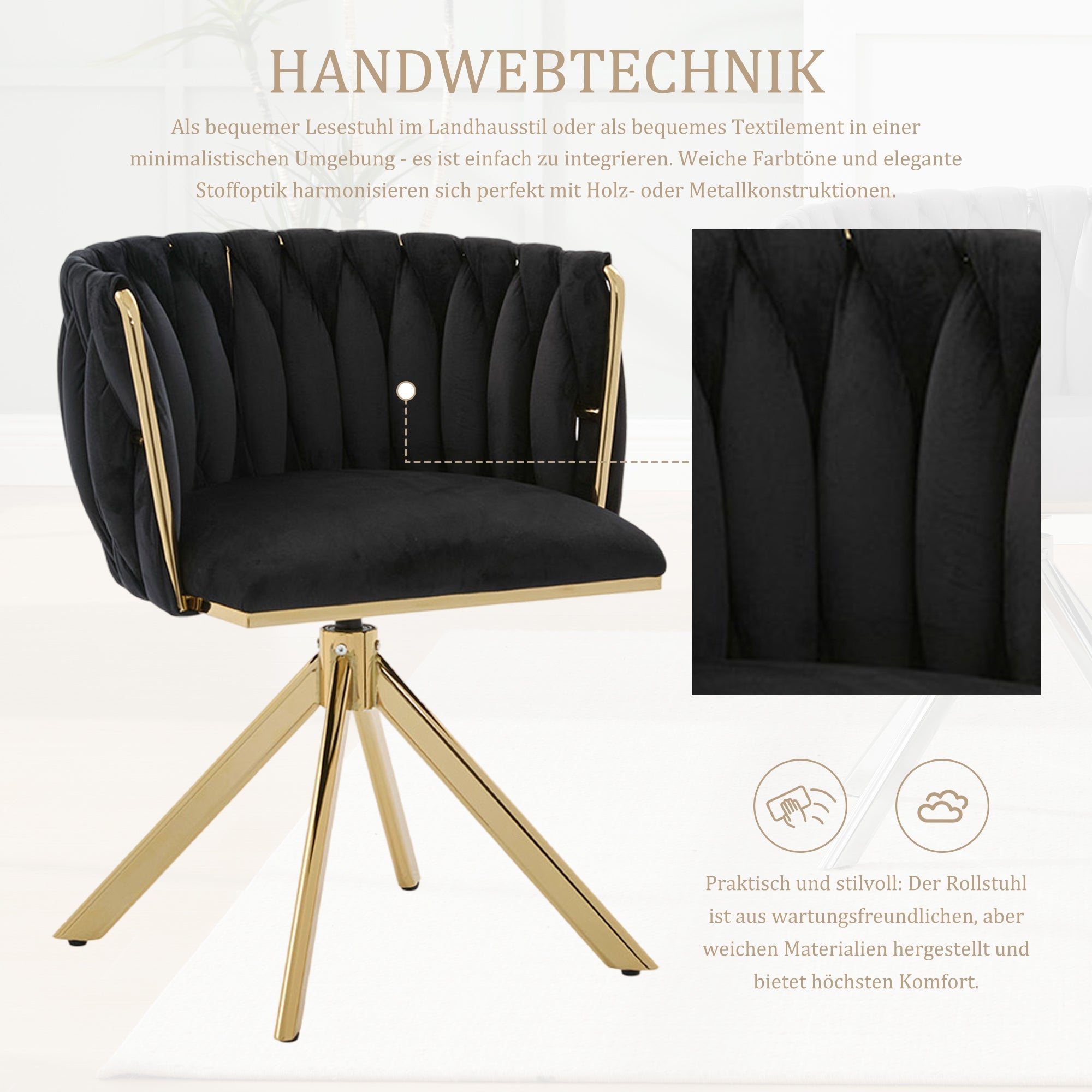 Velour Armchair, Swivel, Heavy-Duty Metal Frame (Set of 2)