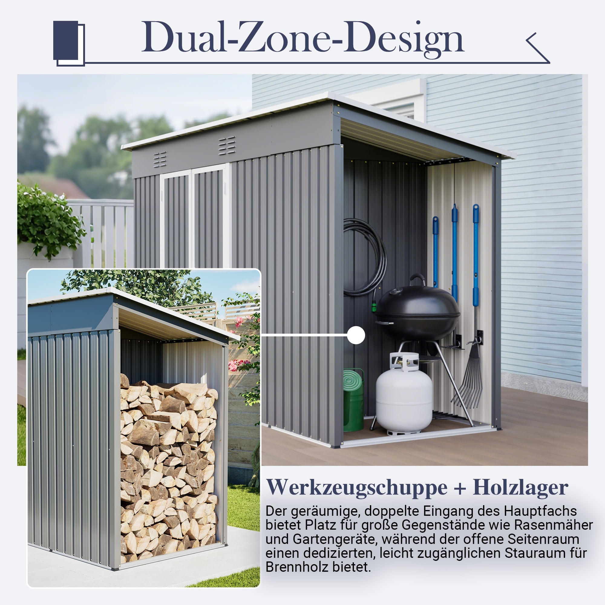 10x4 FT Metal Garden Shed with Double Doors, Ventilation and Reinforced Frame, Grey