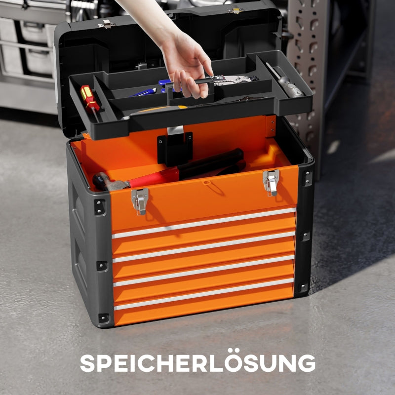 Tool box, 49.7 x 25.3 x 40.7 cm, 4 drawers, steel, orange