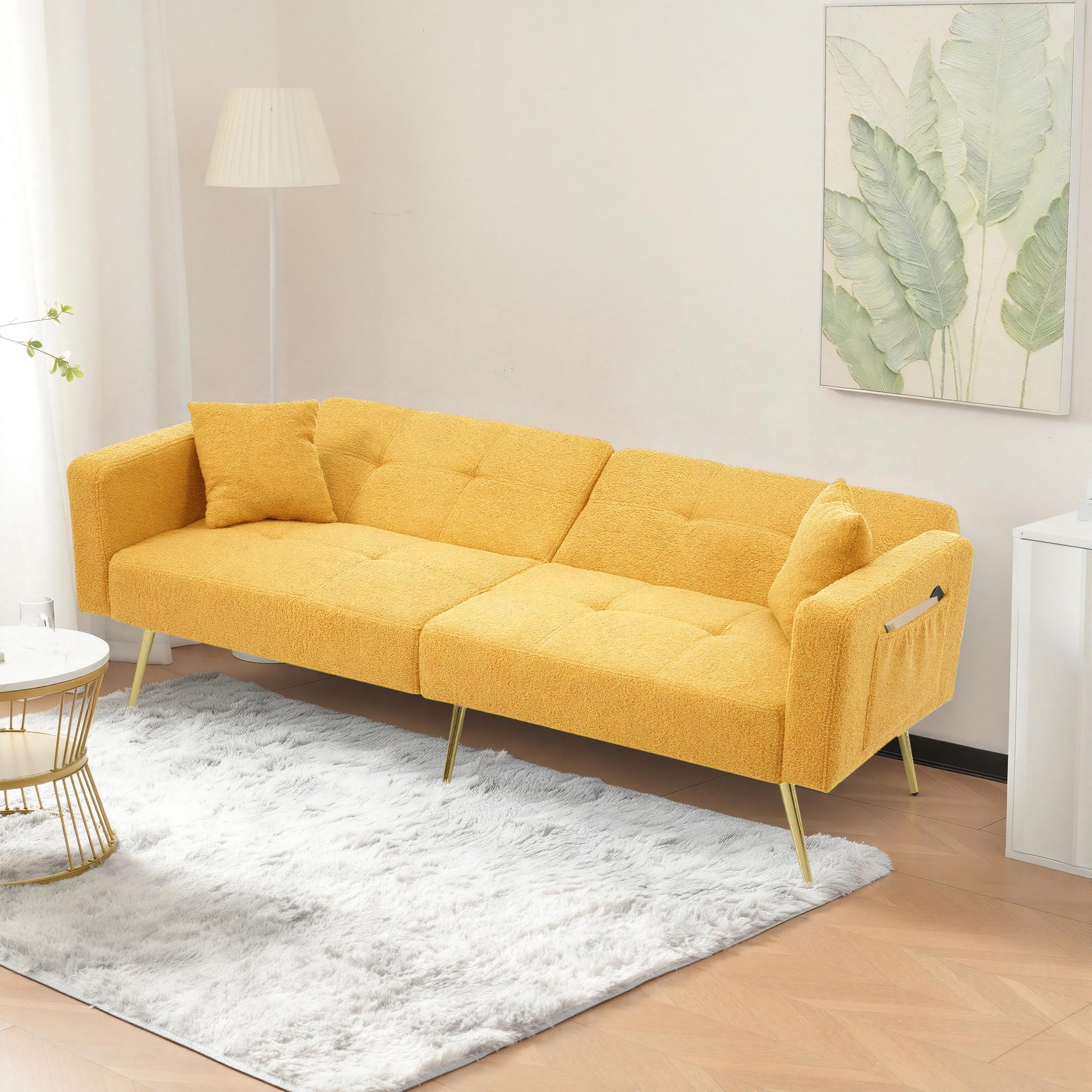 Sofa Bed Adjustable Angle Storage Side Pockets Gold Legs