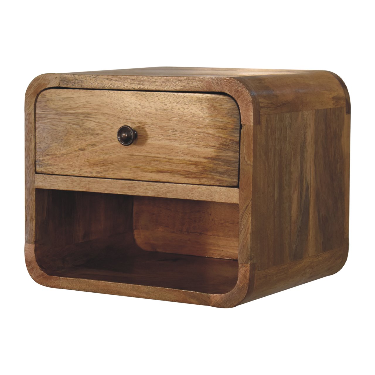 Solid Wood Mini Floating Bedside, 1 Drawer 1 Open Slot, Oak-ish Brown