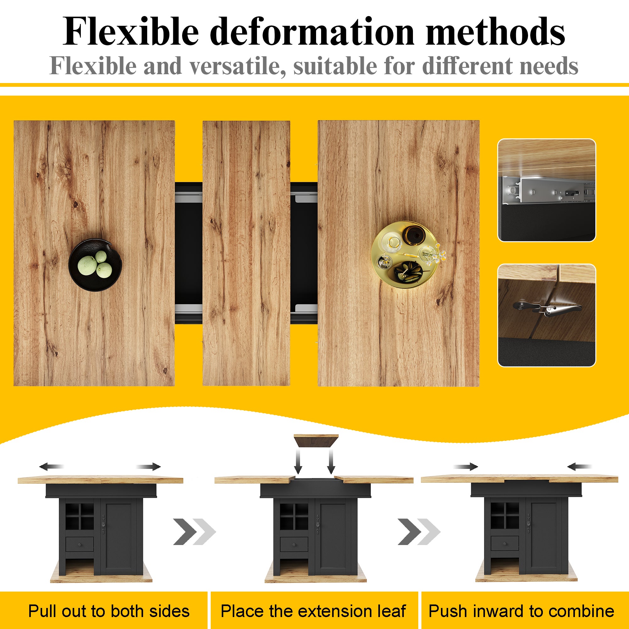 Telescopic Dining Table, Extendable 4-6 Person Space-Saving with Wine Rack, MDF/Metal