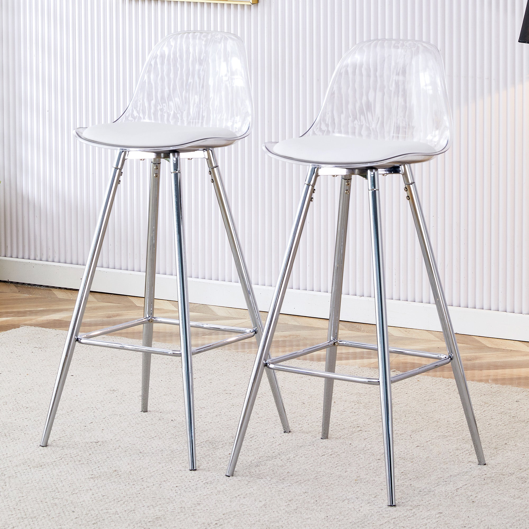 Transparent Armchairs 2-Piece Set Translucent Backrests Silver Metal Frame