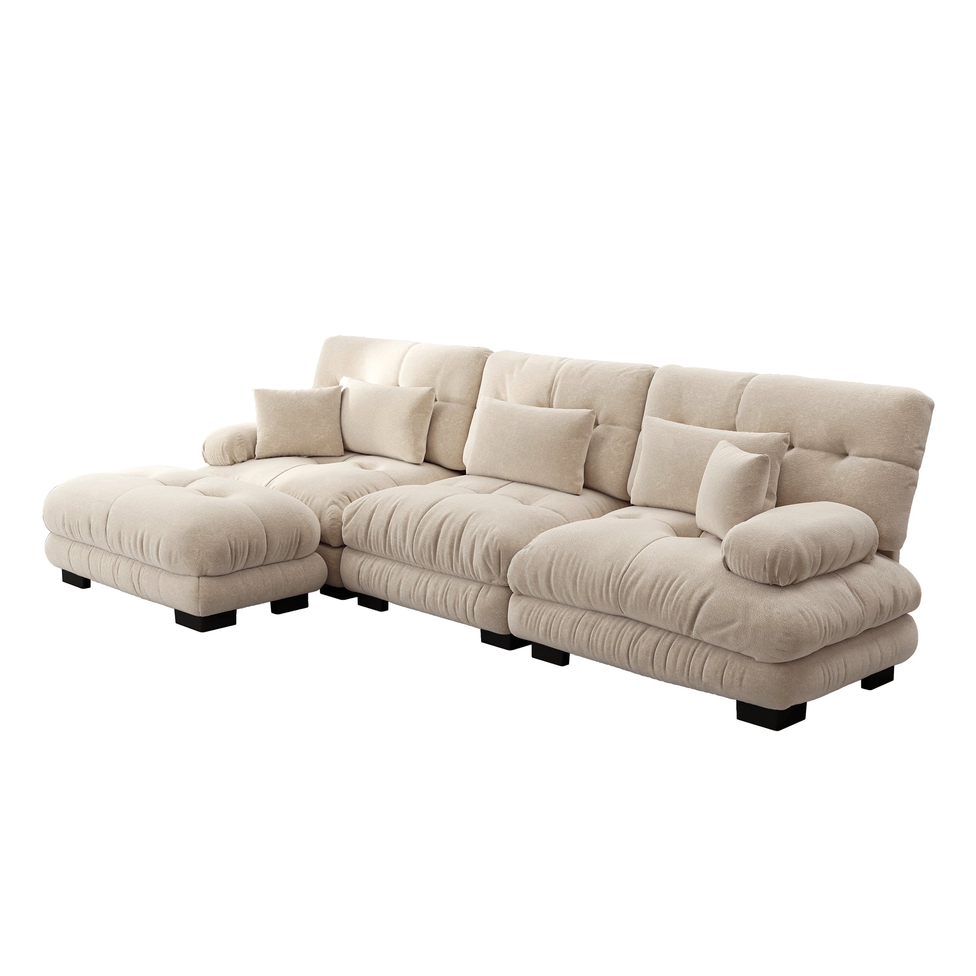 Luxurious Modular Corner Sofa L-Shaped Deep Sleeper Ottoman, Corduroy Chenille Light Brown
