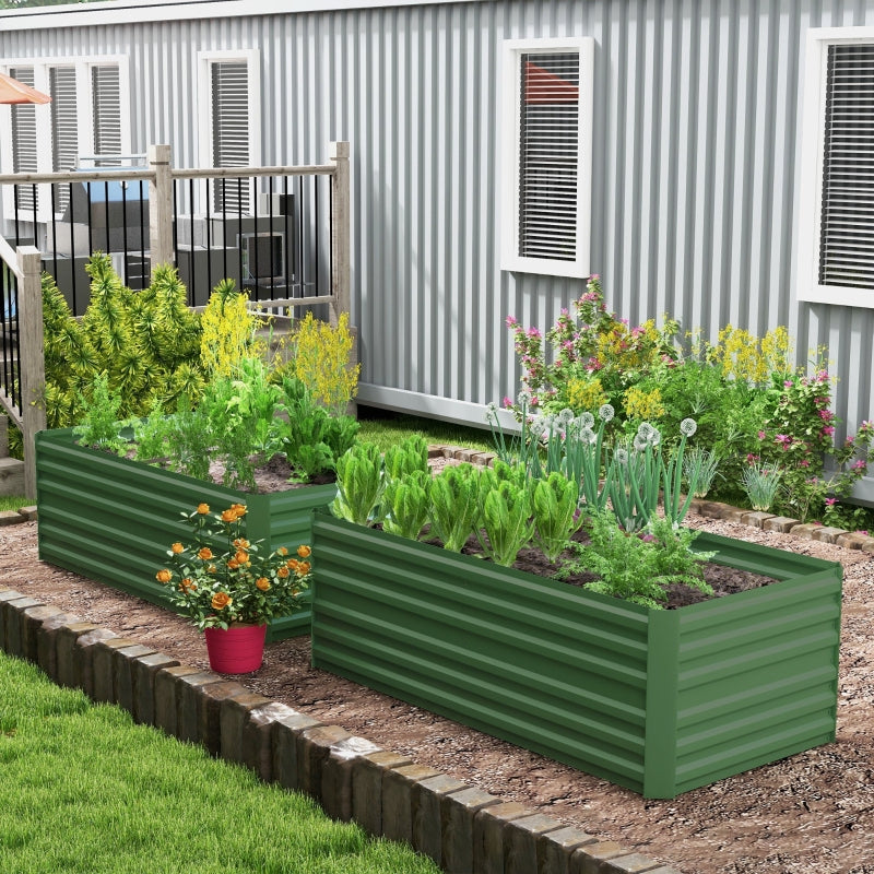 Set of 2 Raised Beds, Galvanised Steel Outdoor Planters for Vegetables Plants Herbs, Green