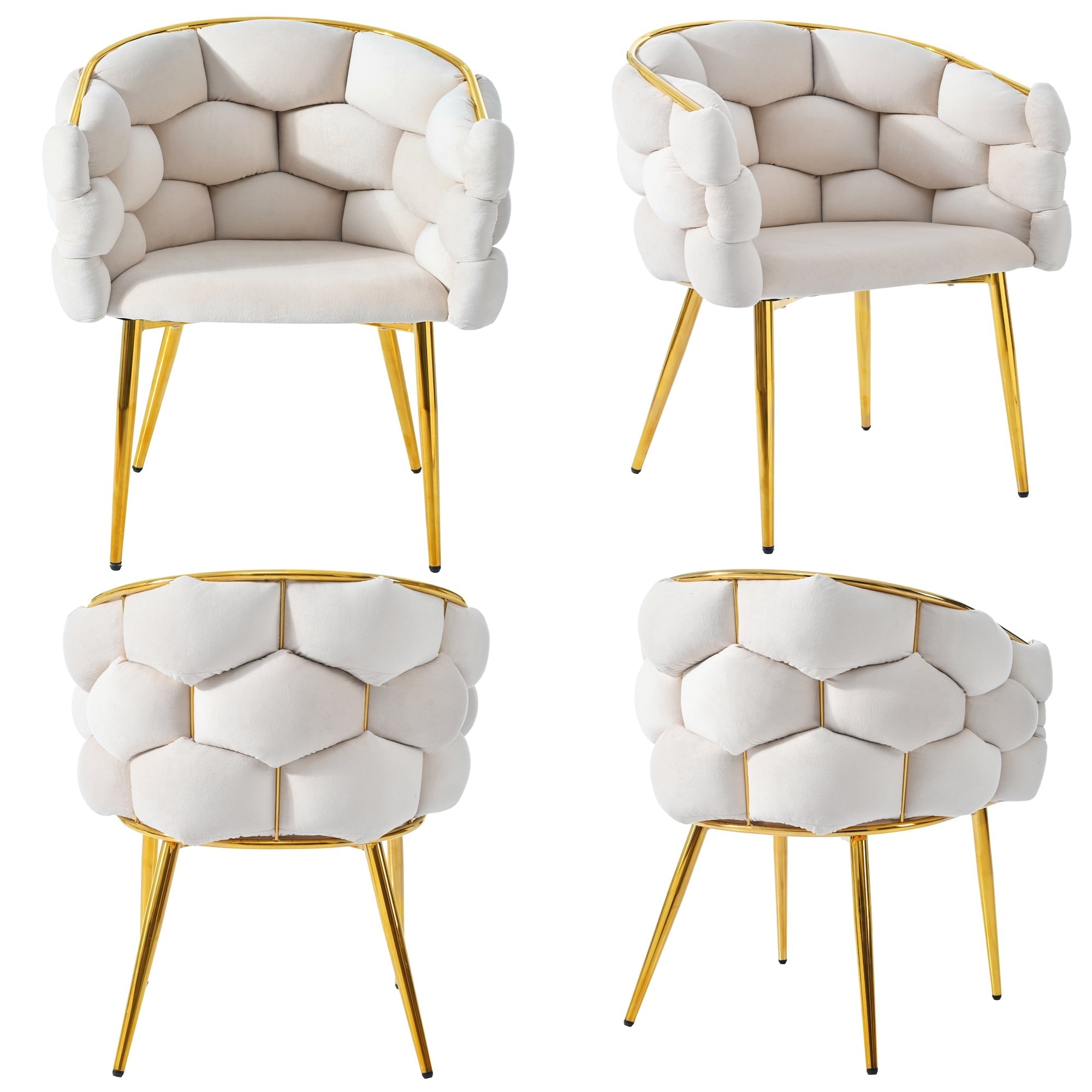 Velvet Chairs Set of 4 Modern Gold Legs - Beige