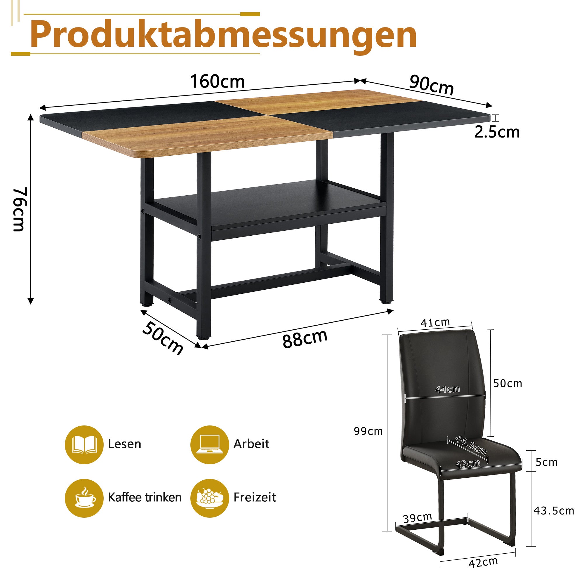 Table Set Rectangular 160x90cm Storage Shelf 4 Armchairs - Black Faux Leather