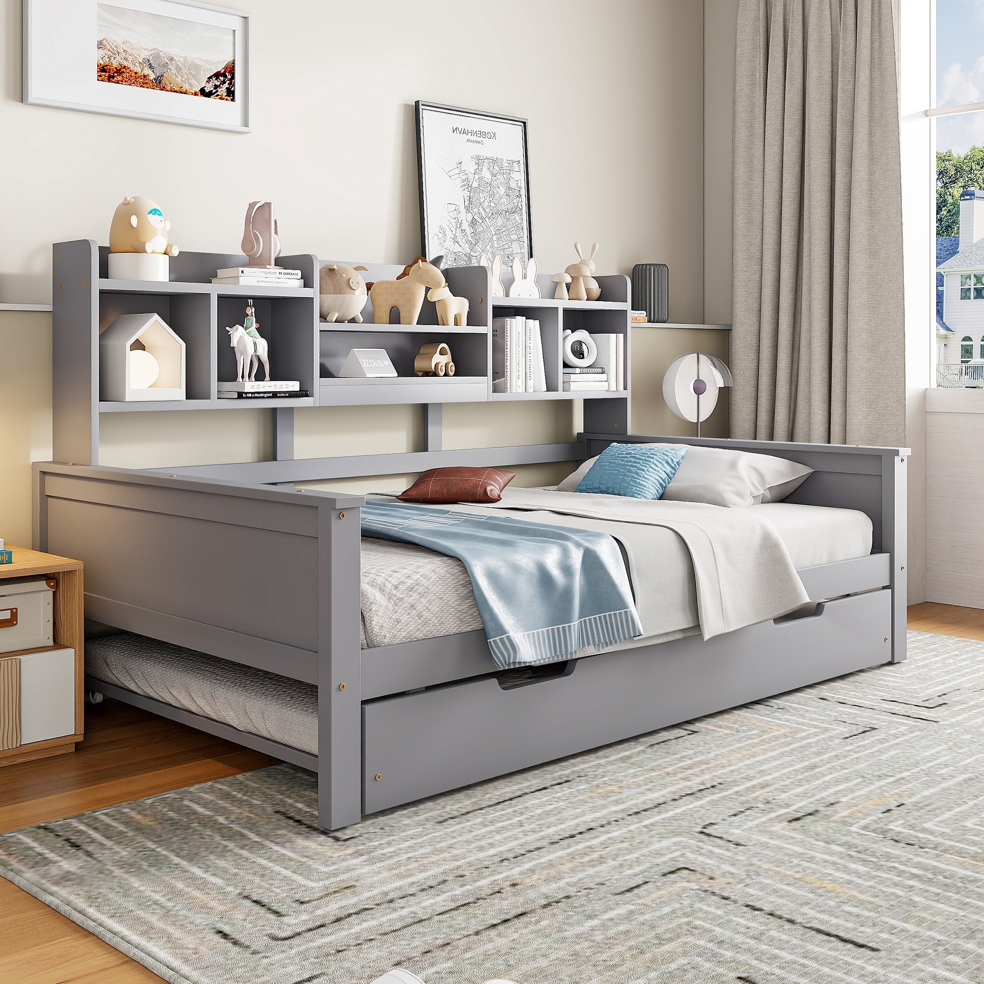 Extendable Sofa Bed 90x200cm/90x190cm Storage Pull-out Solid Pine Wood Grey