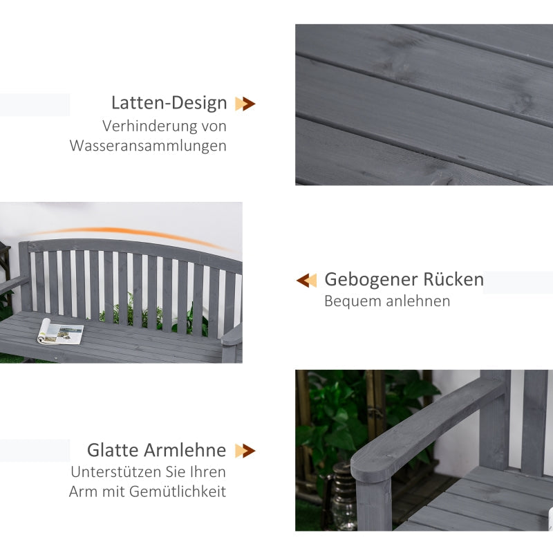 2-Seater Garden Bench Weatherproof with Backrest - Wooden Grey