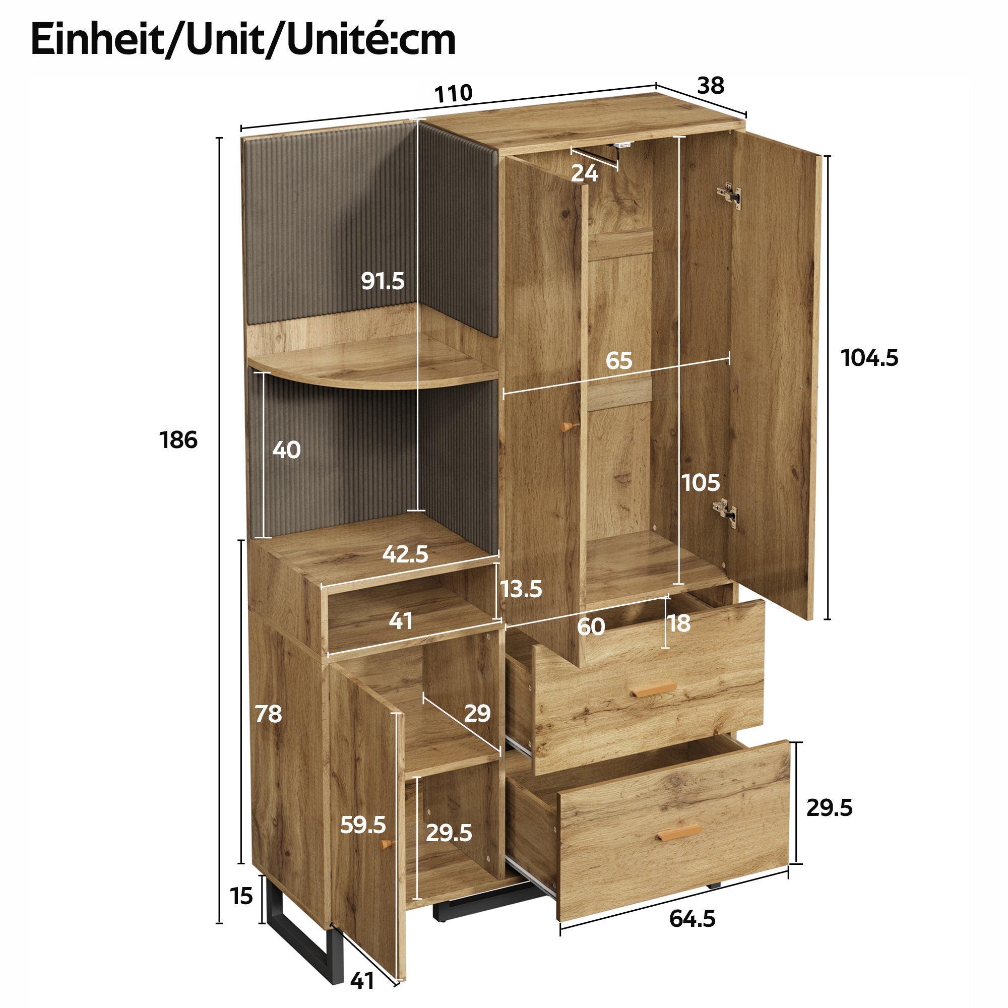 Compact Wardrobe, Hallway Upholstered Panels Shoe Cupboard, 110x186x38 cm