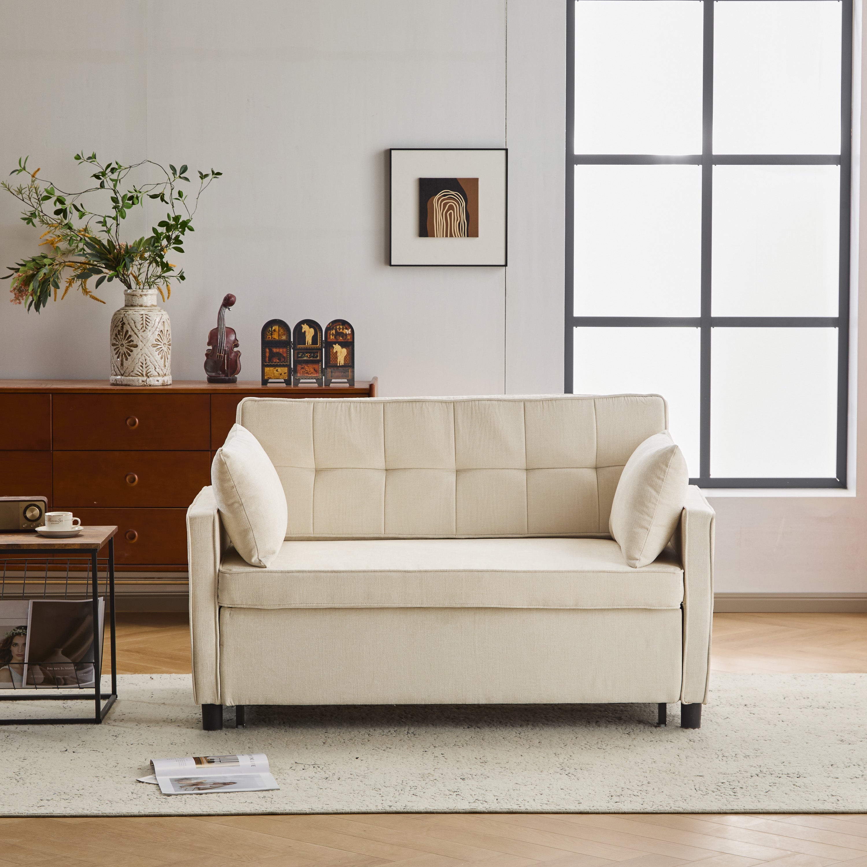 Sofa Bed Two-Seater Double Sleeper Adjustable Backrest Chenille Fabric