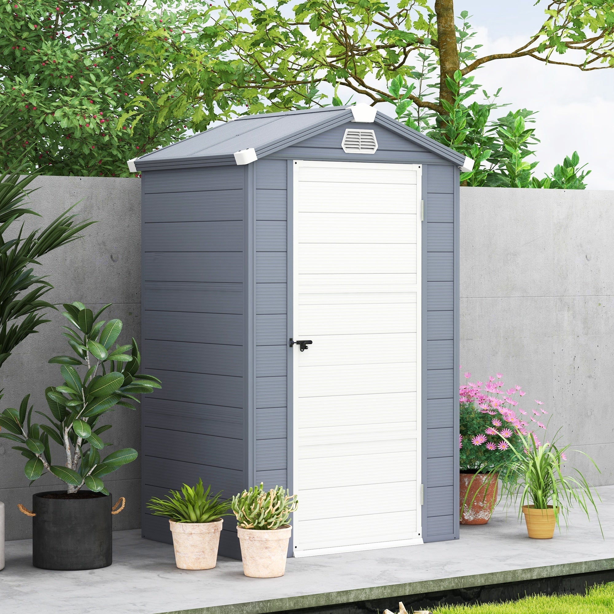 Aluminium Frame and Plastic Wall Shed, 4.4ft x 3.3ft with Foundation - Grey
